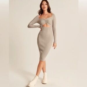 Abercrombie & Fitch Beige cut out sweater ribbed midi long sleeve dress bodycon